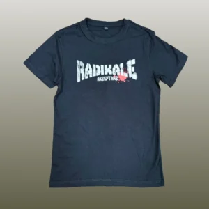 T-Shirt mit dem Aufdruck Radikale Akzeptanz, weiße Schrift auf schwarzem Grund