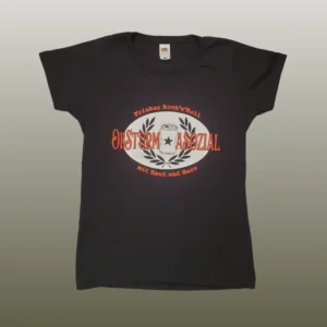 Schwarzes Girlieshirt mit Oi!Sturm-Asozial-Logo und Bierdosenmotiv.
