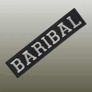 Schwarzes Patch mit weißem Schriftzug der Band Baribal.